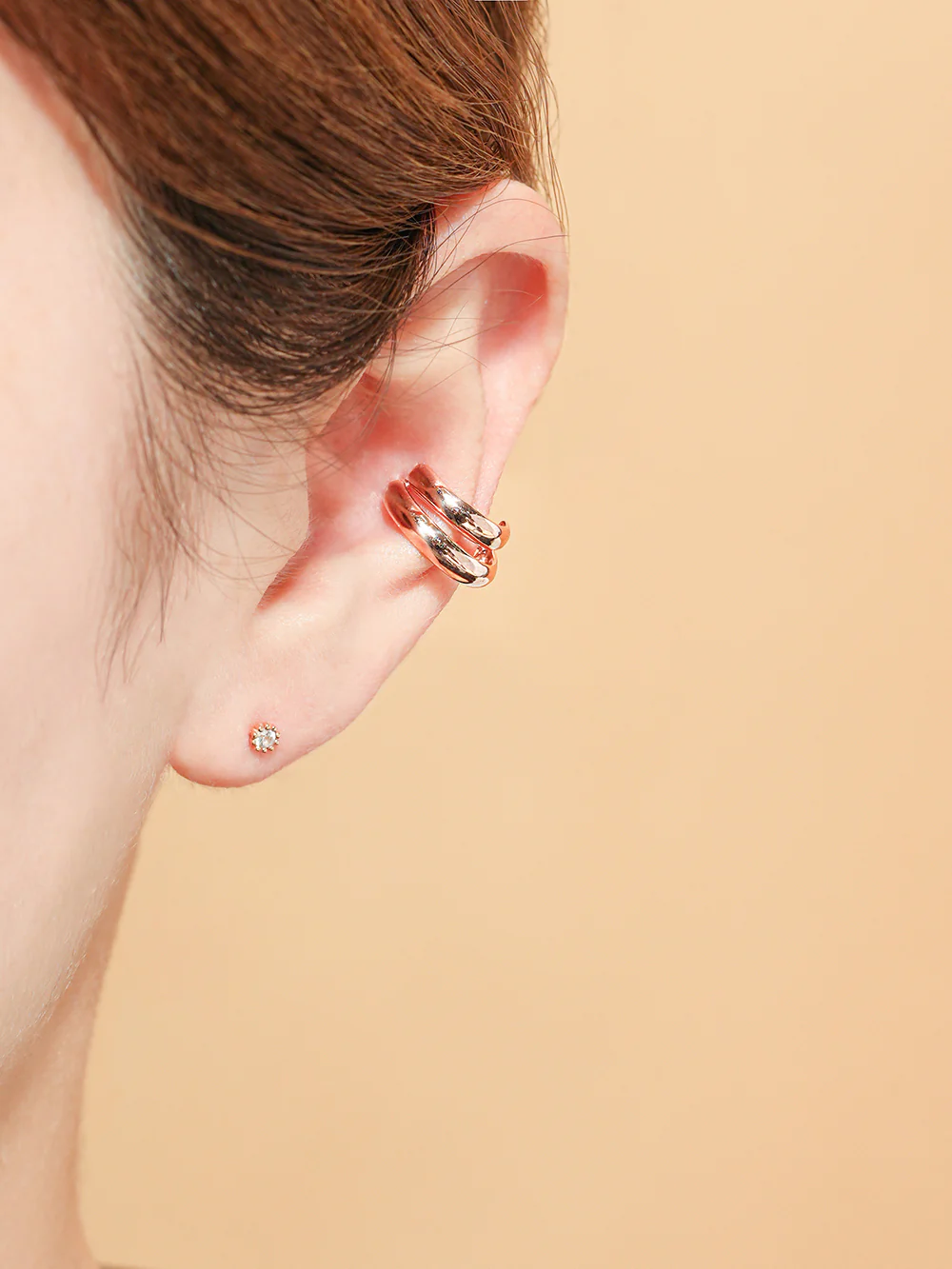 14K 18K Gold Bold Two Lines Cartilage Hoop Earring - Image 8