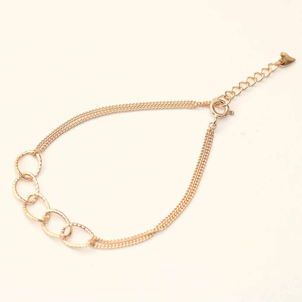 14K 18K Gold Circle Linked Two lines Layered Bracelet - Image 11