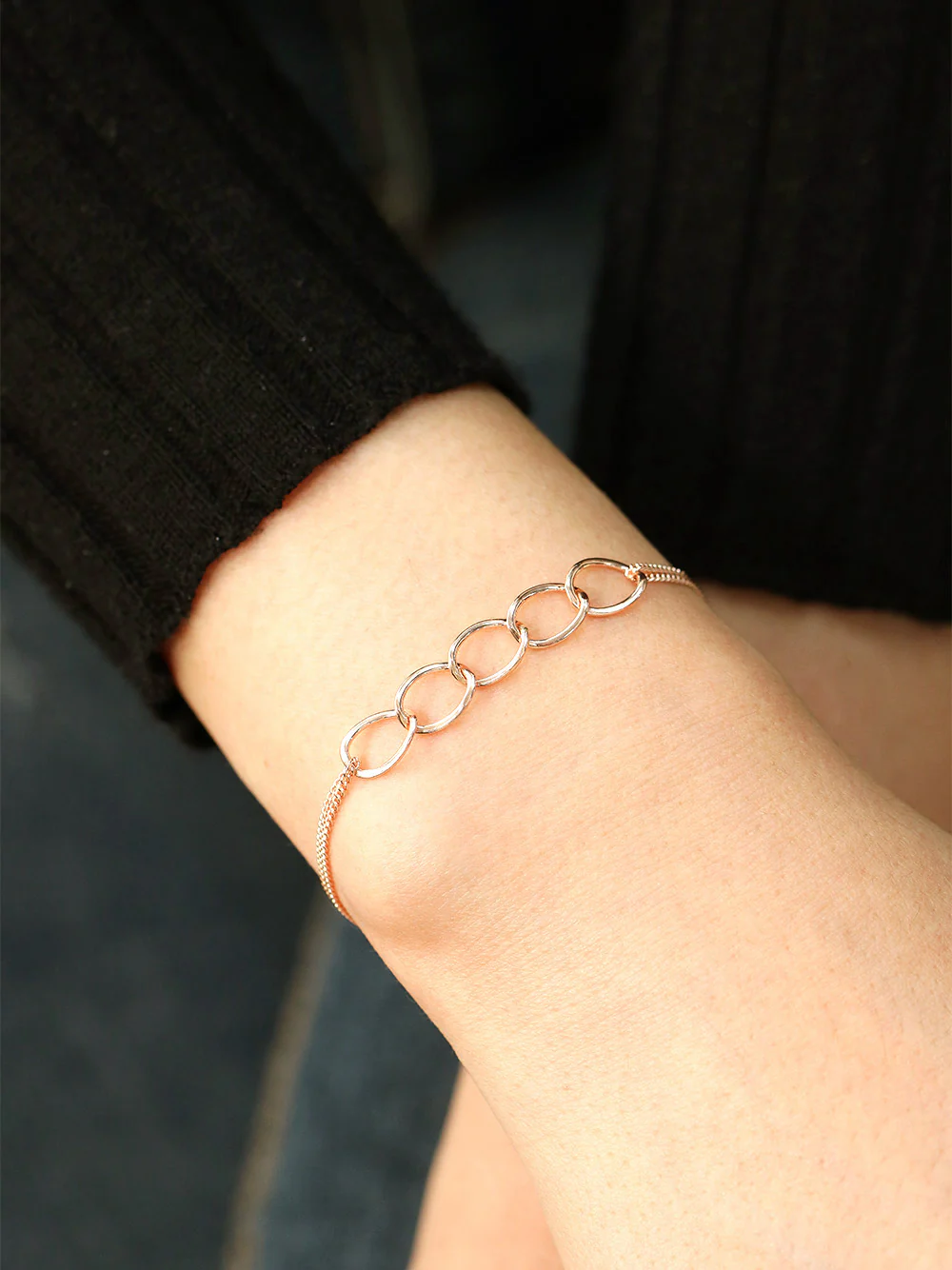 14K 18K Gold Circle Linked Two lines Layered Bracelet - Image 6