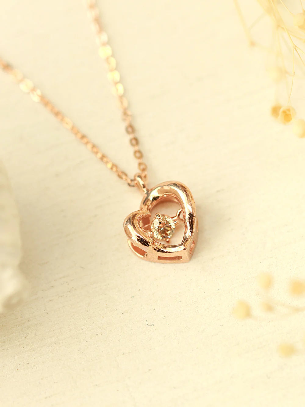 14K 18K Gold Cognac Diamond Heart Necklace - Image 5