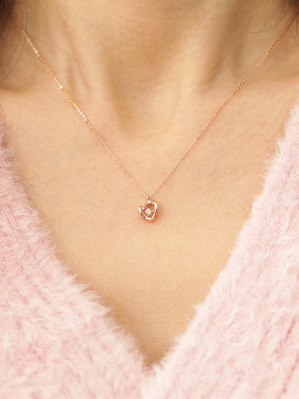14K 18K Gold Cognac Diamond Heart Necklace - Image 6