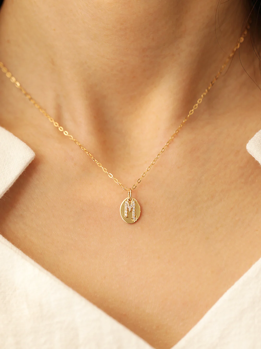 14K 18K Gold Coin Initial Necklace - Image 2