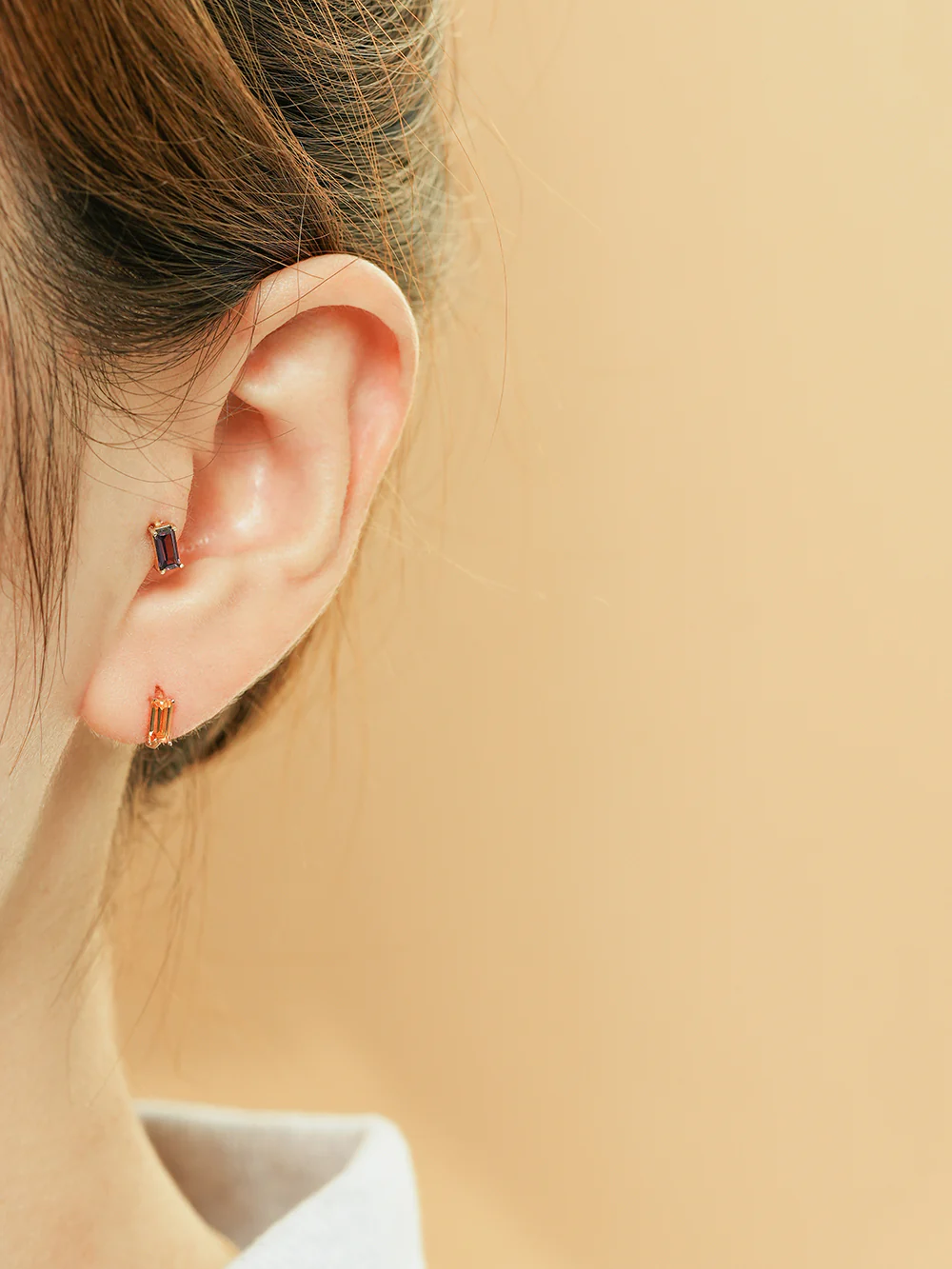 14K 18K Gold Color Baguette Cartilage Hoop Earring - Image 5