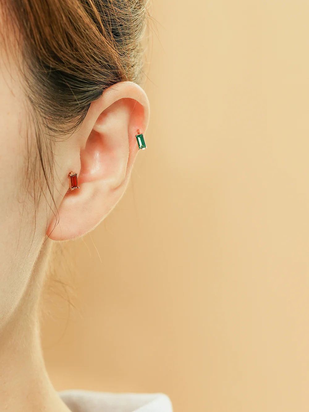 14K 18K Gold Color Baguette Cartilage Hoop Earring - Image 7