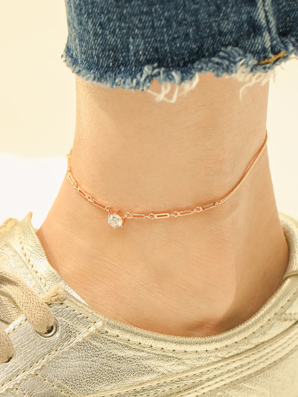 14K 18K Gold Crown Crystal Cubic Chain Anklet