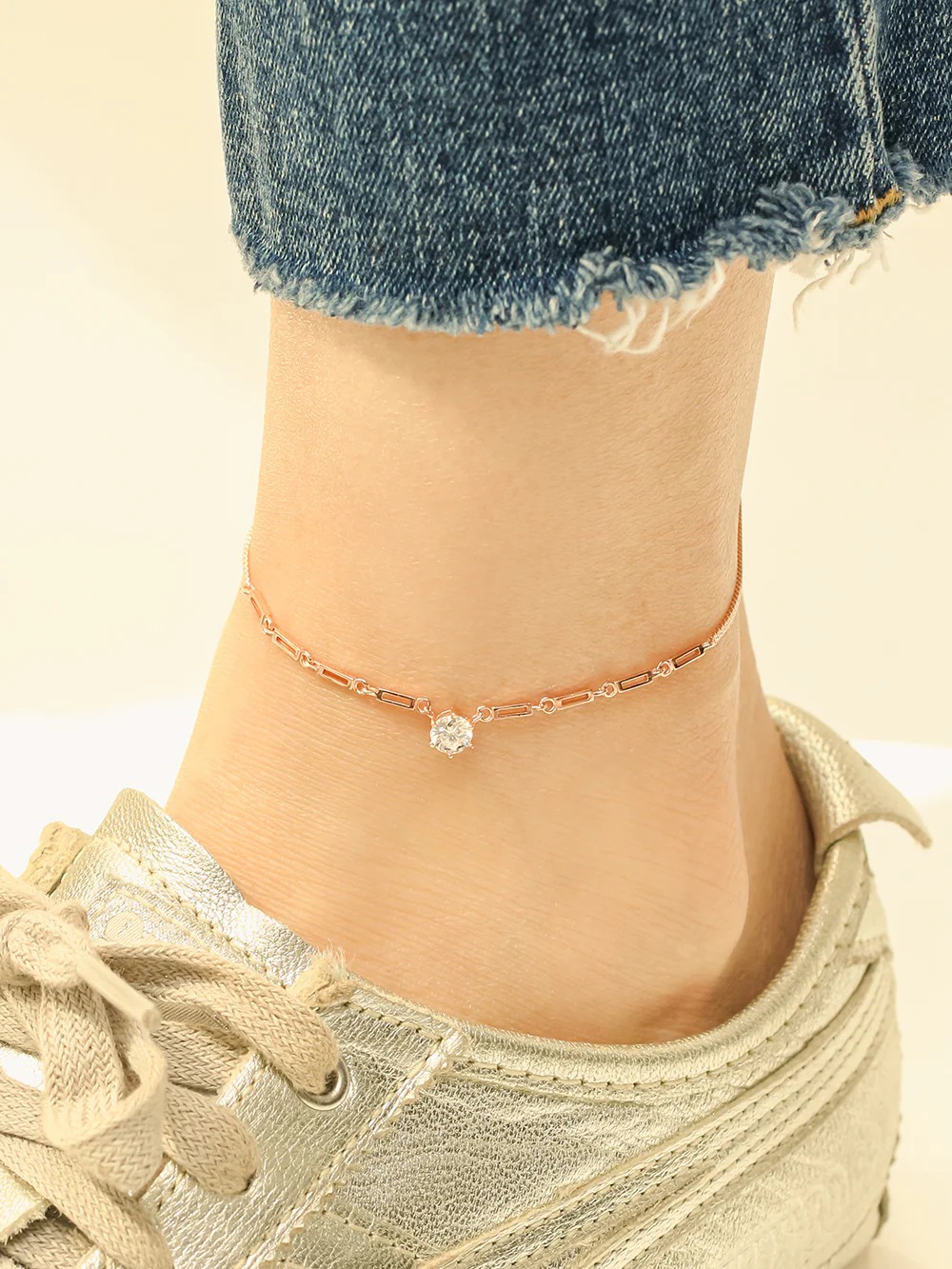 14K 18K Gold Crown Crystal Cubic Chain Anklet - Image 5