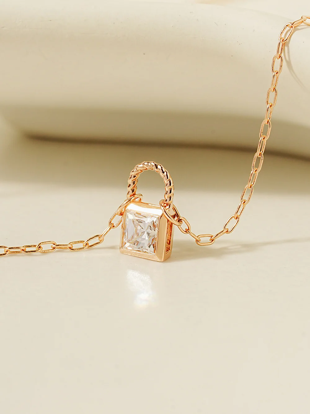 14K 18K Gold Crystal Lock Necklace - Image 3
