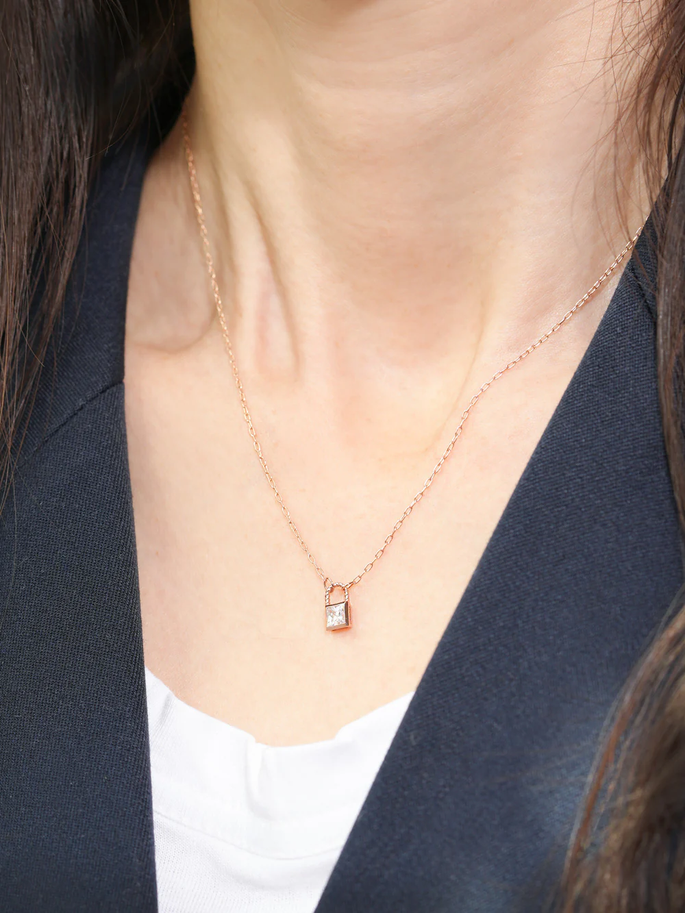 14K 18K Gold Crystal Lock Necklace - Image 4