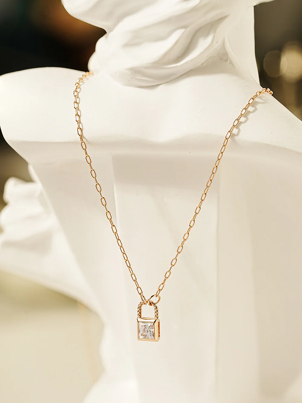 14K 18K Gold Crystal Lock Necklace - Image 5