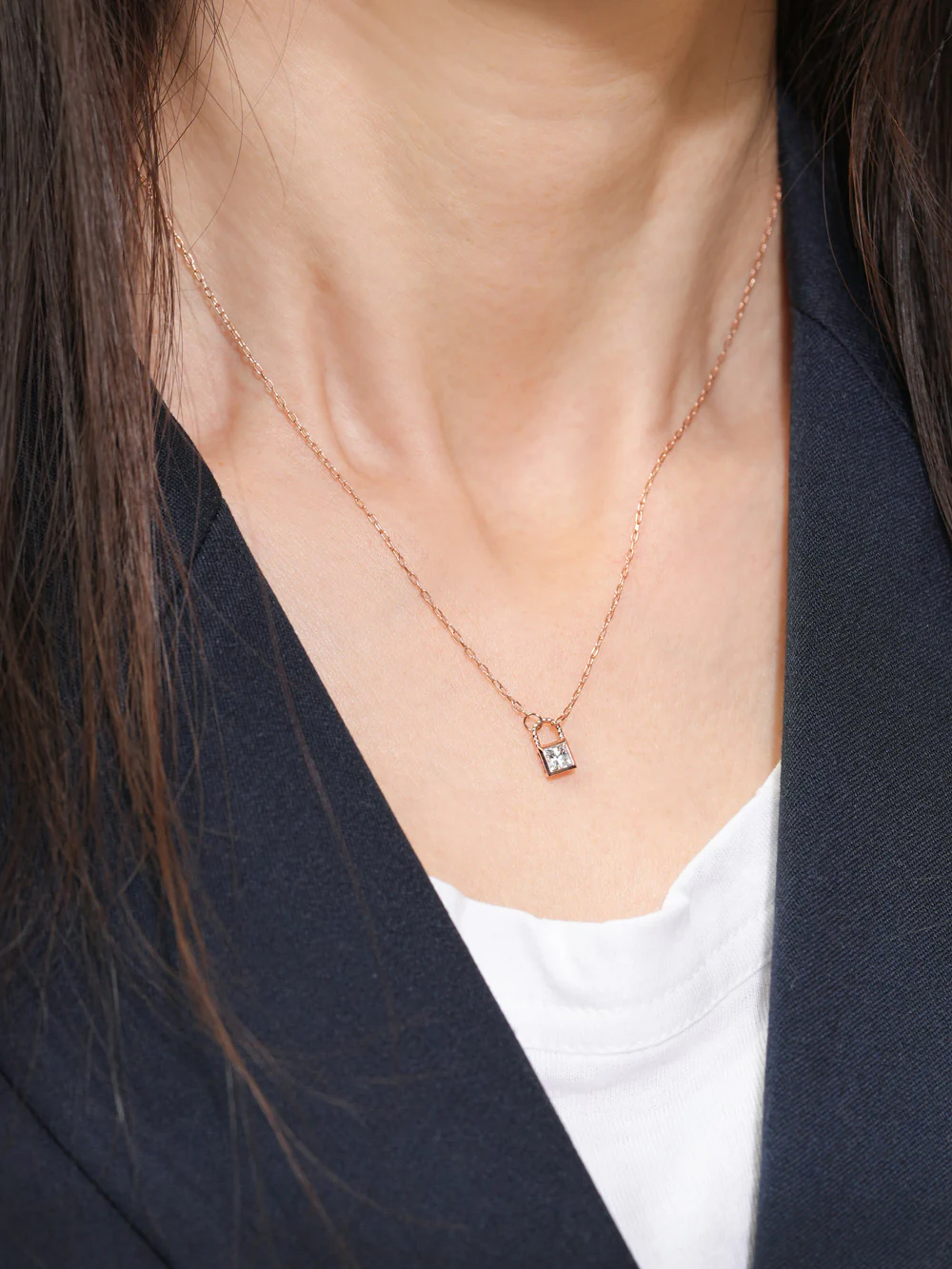 14K 18K Gold Crystal Lock Necklace - Image 6