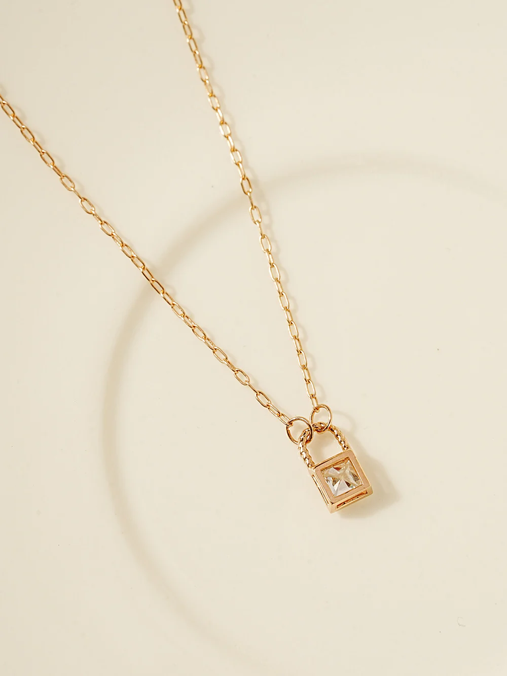 14K 18K Gold Crystal Lock Necklace - Image 7