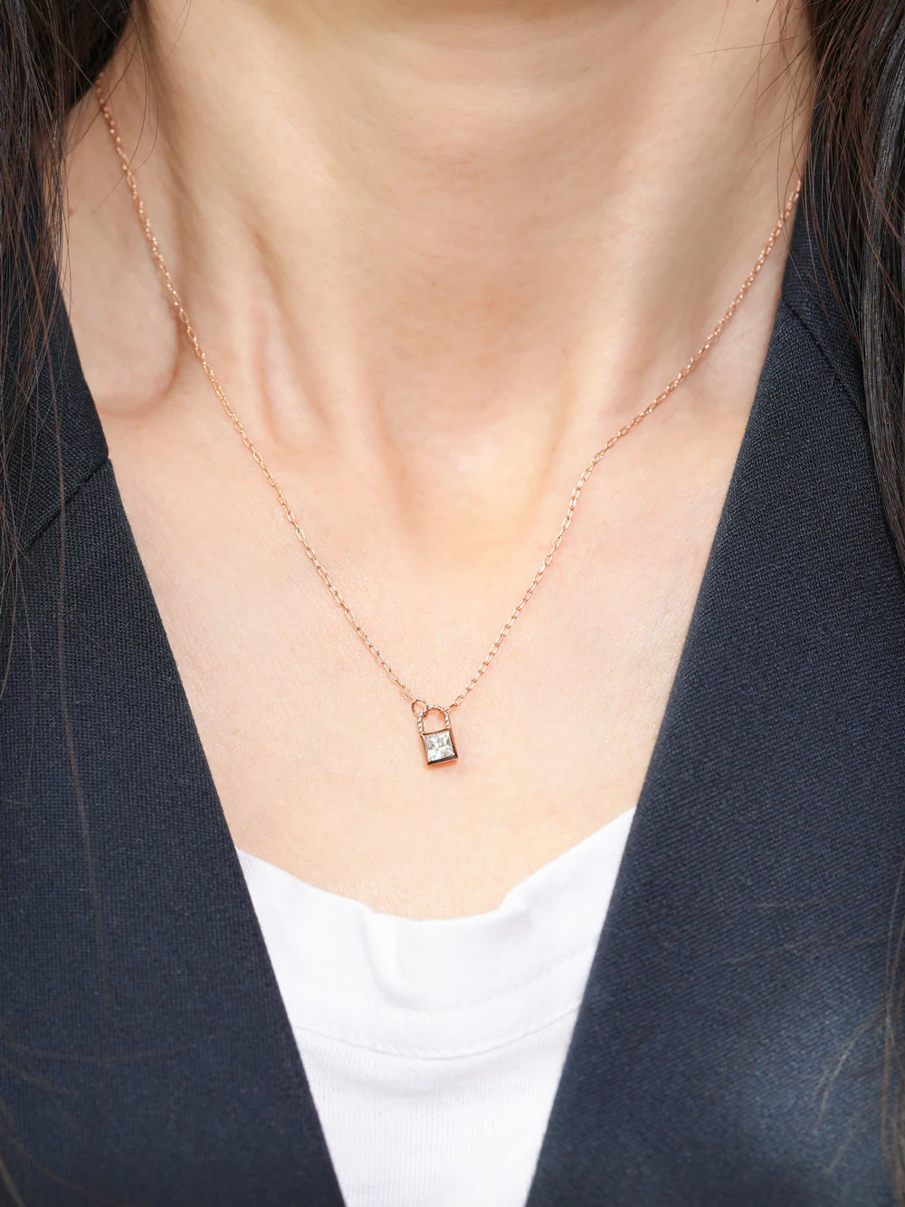 14K 18K Gold Crystal Lock Necklace - Image 8