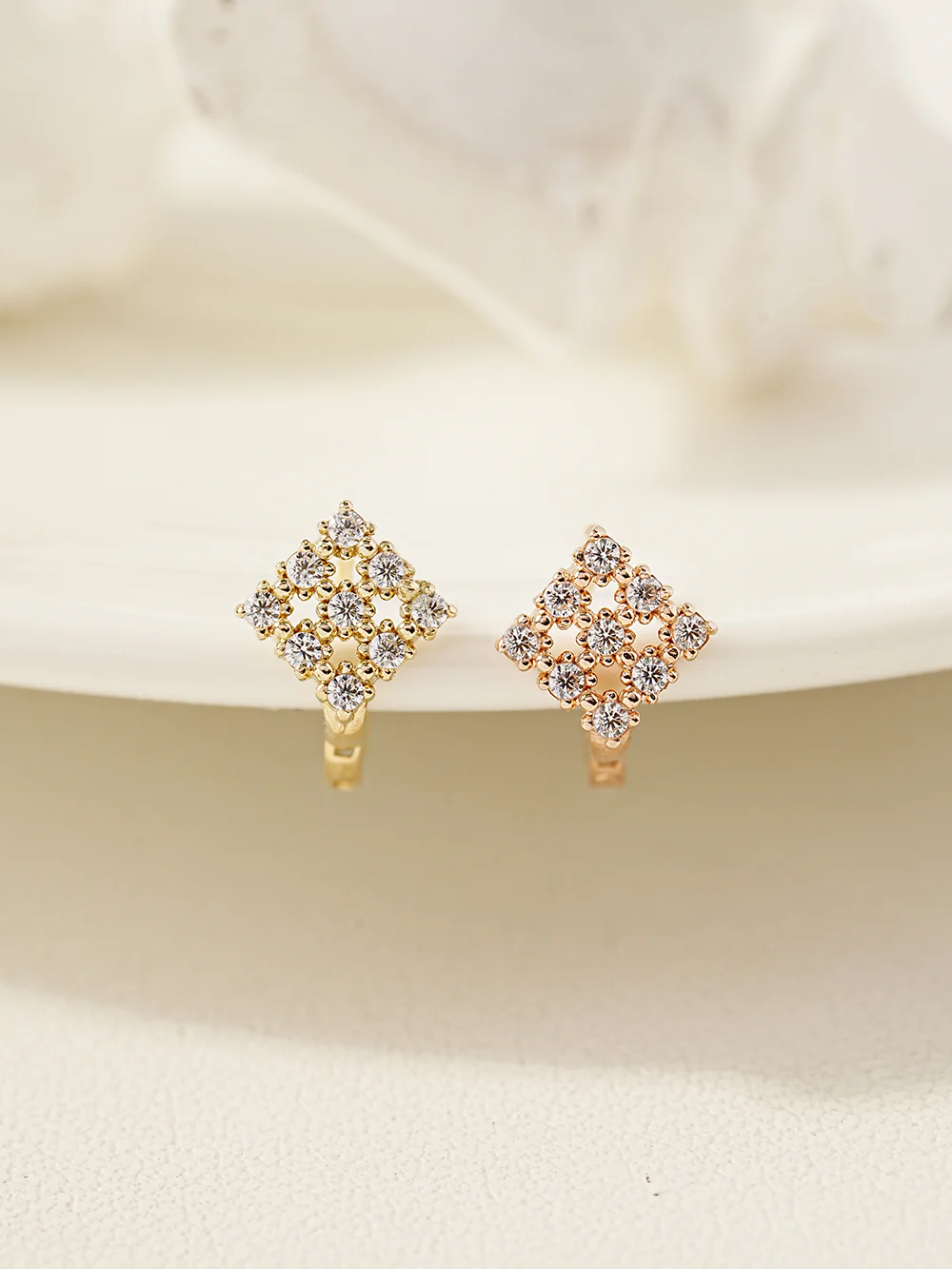 14K 18K Gold Crystal Square Cubic Cartilage Hoop Earring - Image 10
