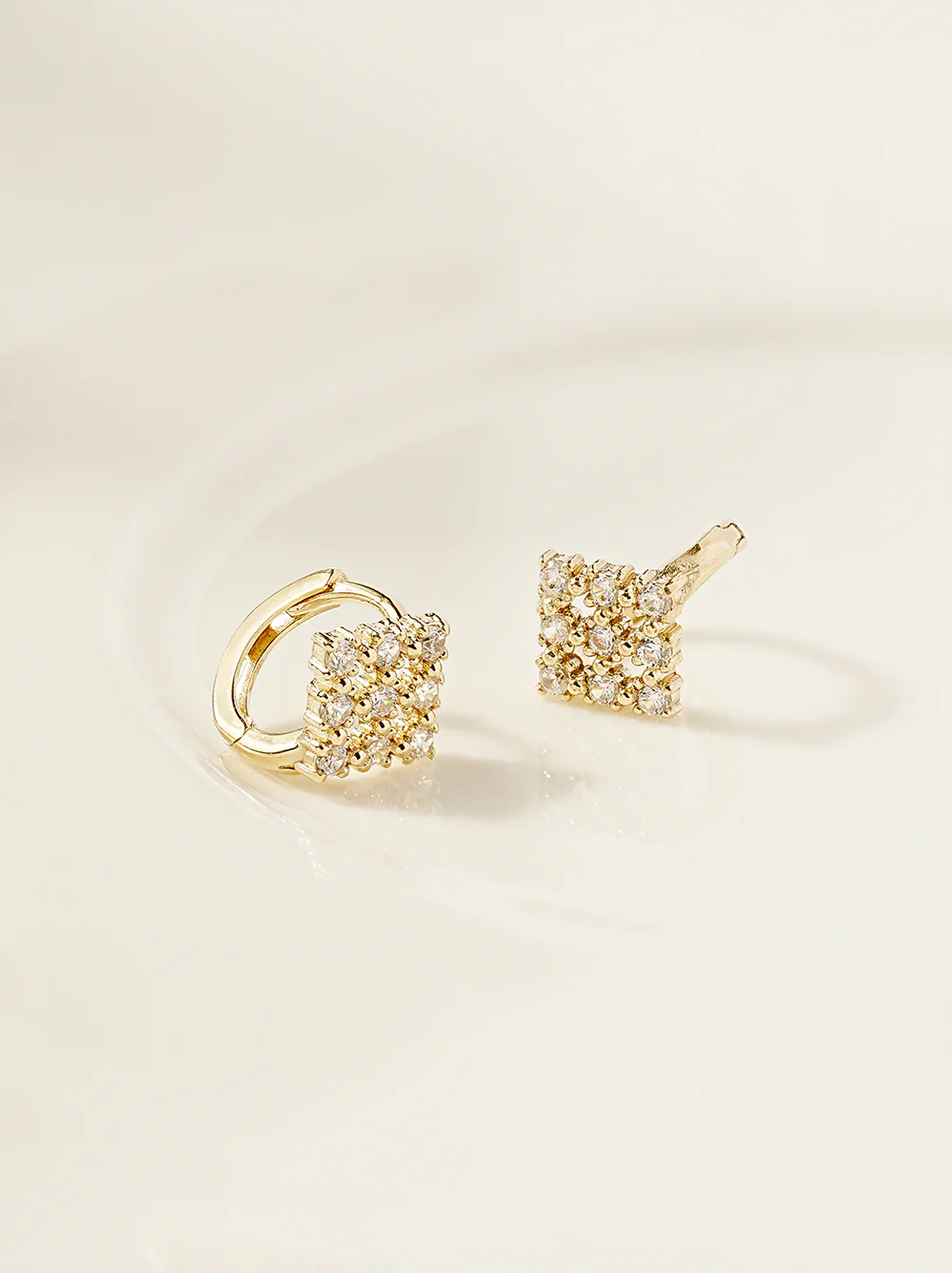 14K 18K Gold Crystal Square Cubic Cartilage Hoop Earring - Image 11