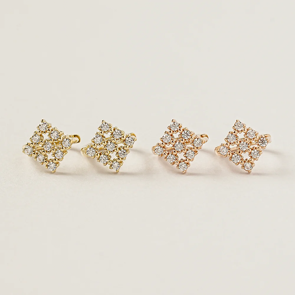 14K 18K Gold Crystal Square Cubic Cartilage Hoop Earring - Image 12