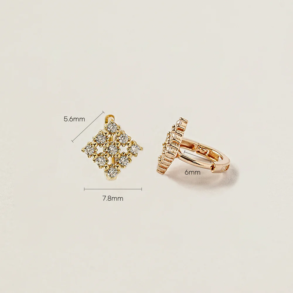 14K 18K Gold Crystal Square Cubic Cartilage Hoop Earring - Image 13