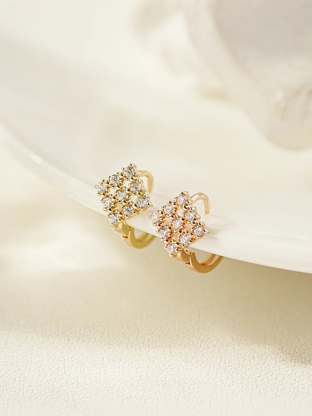 14K 18K Gold Crystal Square Cubic Cartilage Hoop Earring - Image 3