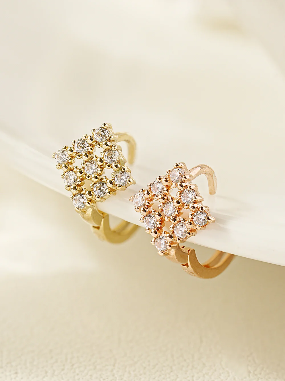 14K 18K Gold Crystal Square Cubic Cartilage Hoop Earring - Image 5