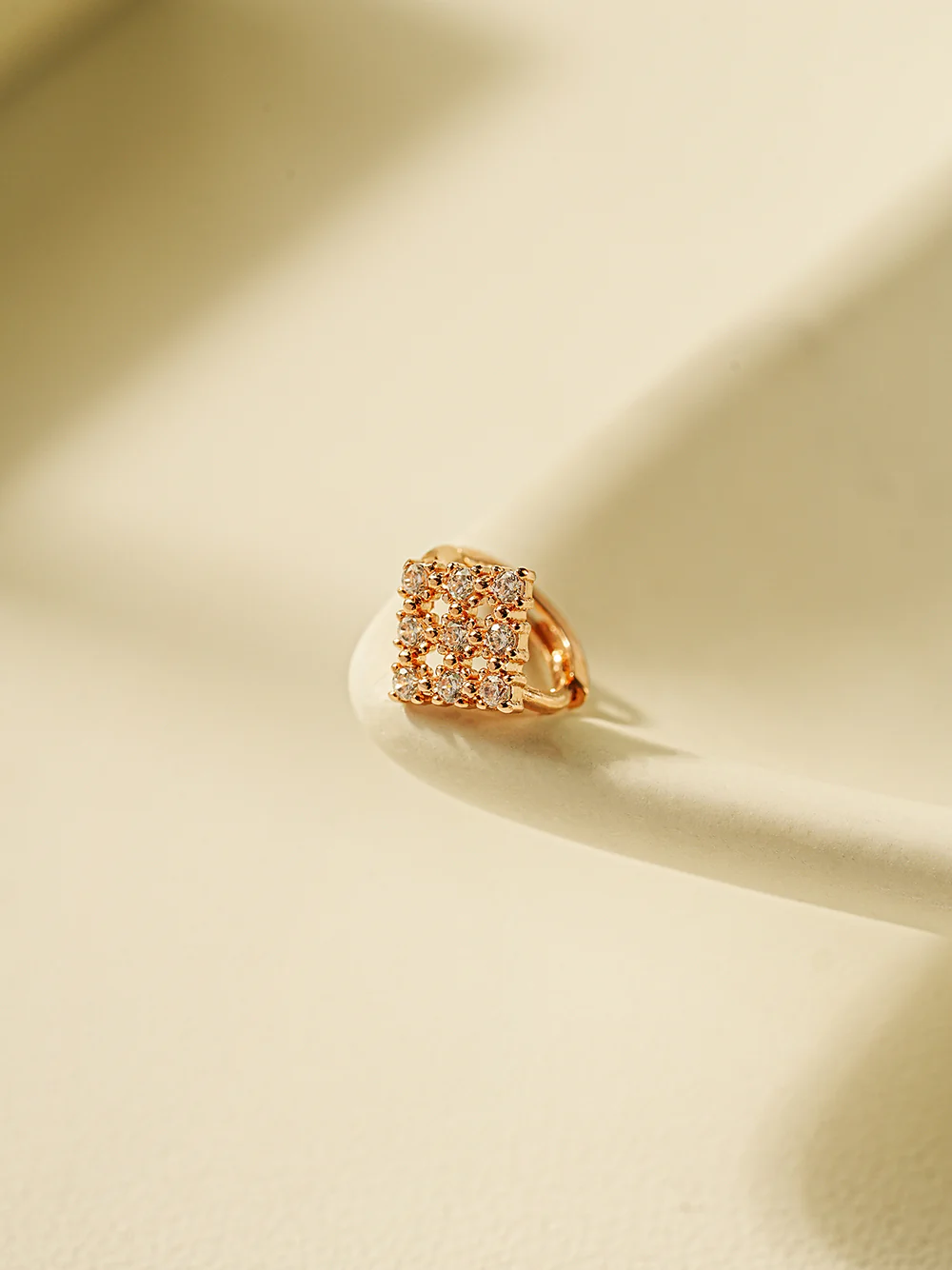 14K 18K Gold Crystal Square Cubic Cartilage Hoop Earring - Image 9