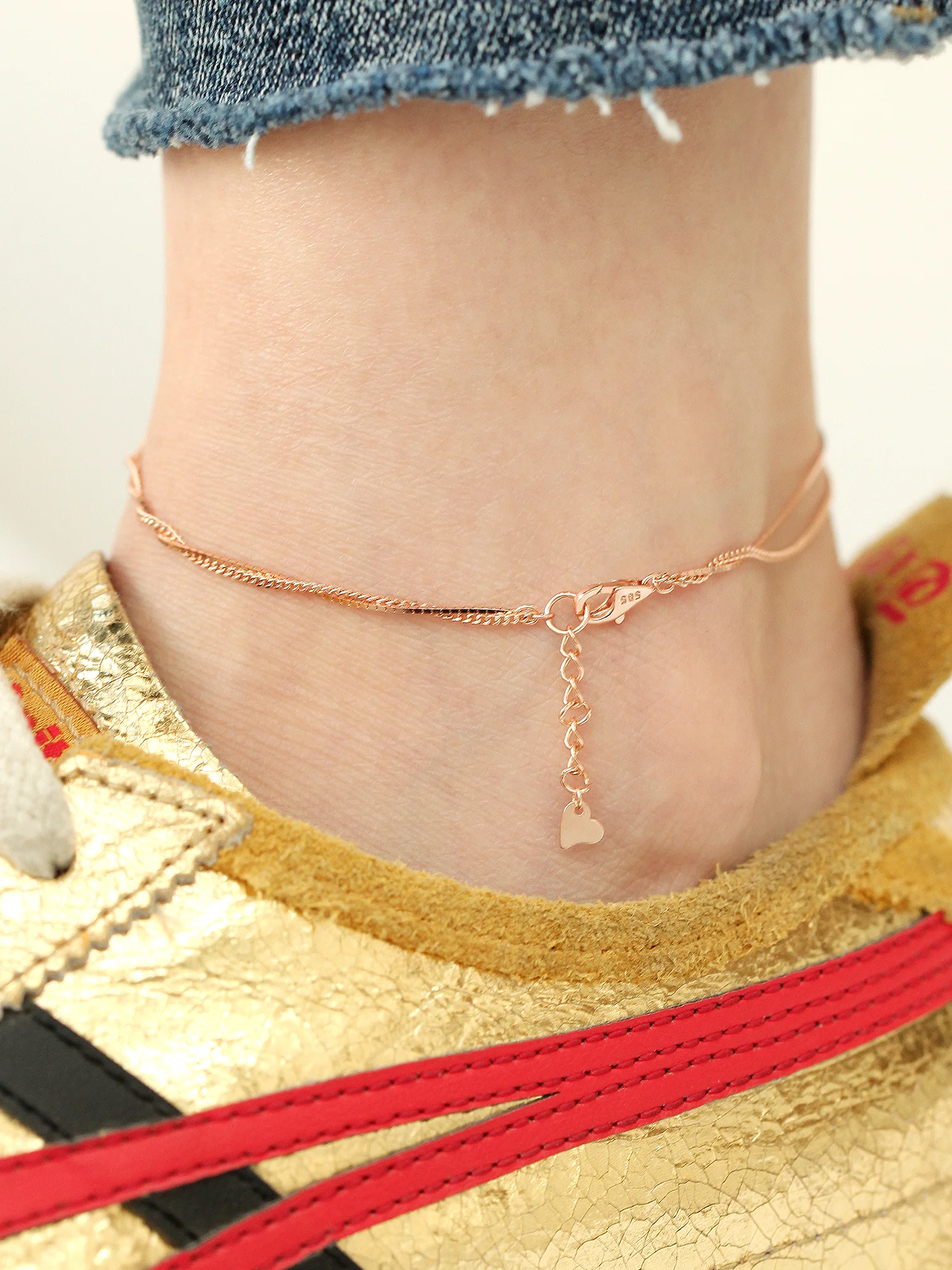 14K 18K Gold Cubic Ball Chain Anklet - Image 4
