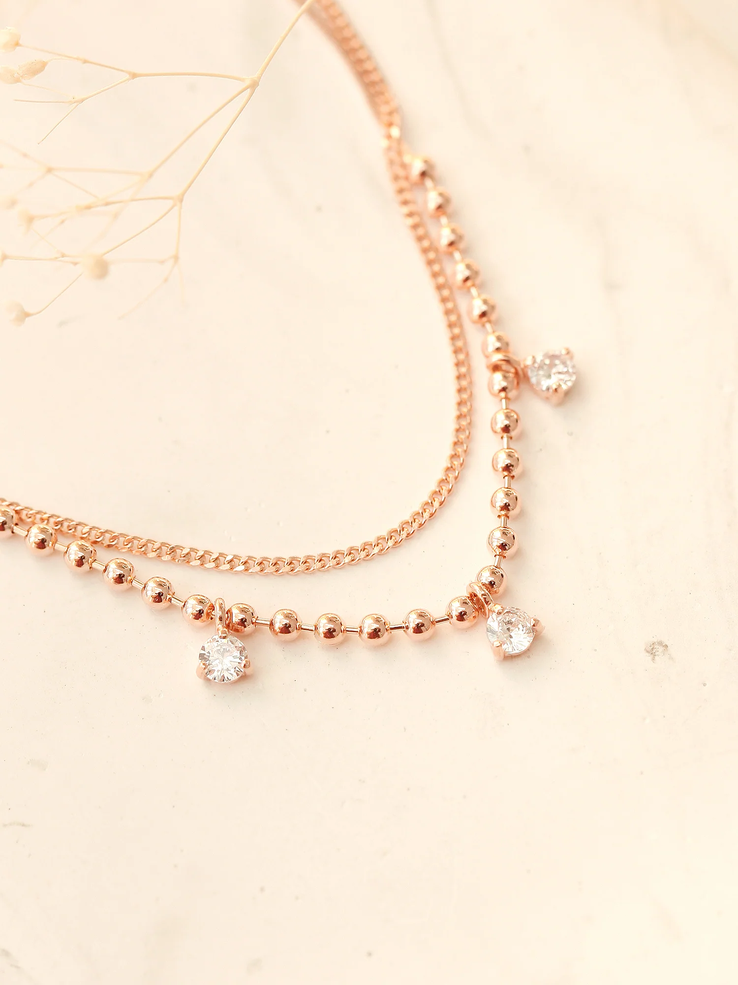 14K 18K Gold Cubic Ball Chain Anklet - Image 7