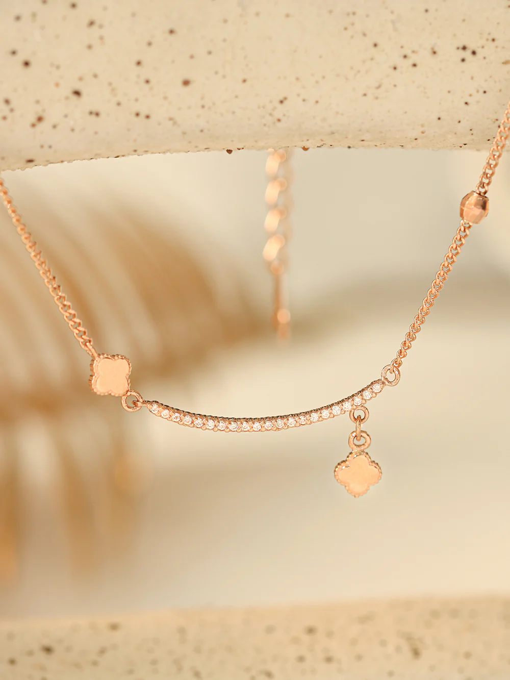 14K 18K Gold Curve Cubic Chain Clover Anklet - Image 7