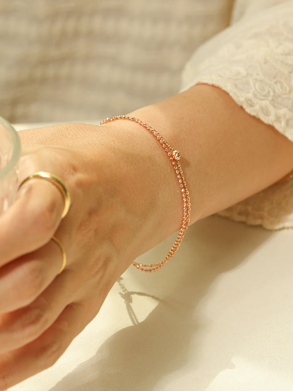 14K 18K Gold Cutting Ball Two Layered Bracelet - Image 4