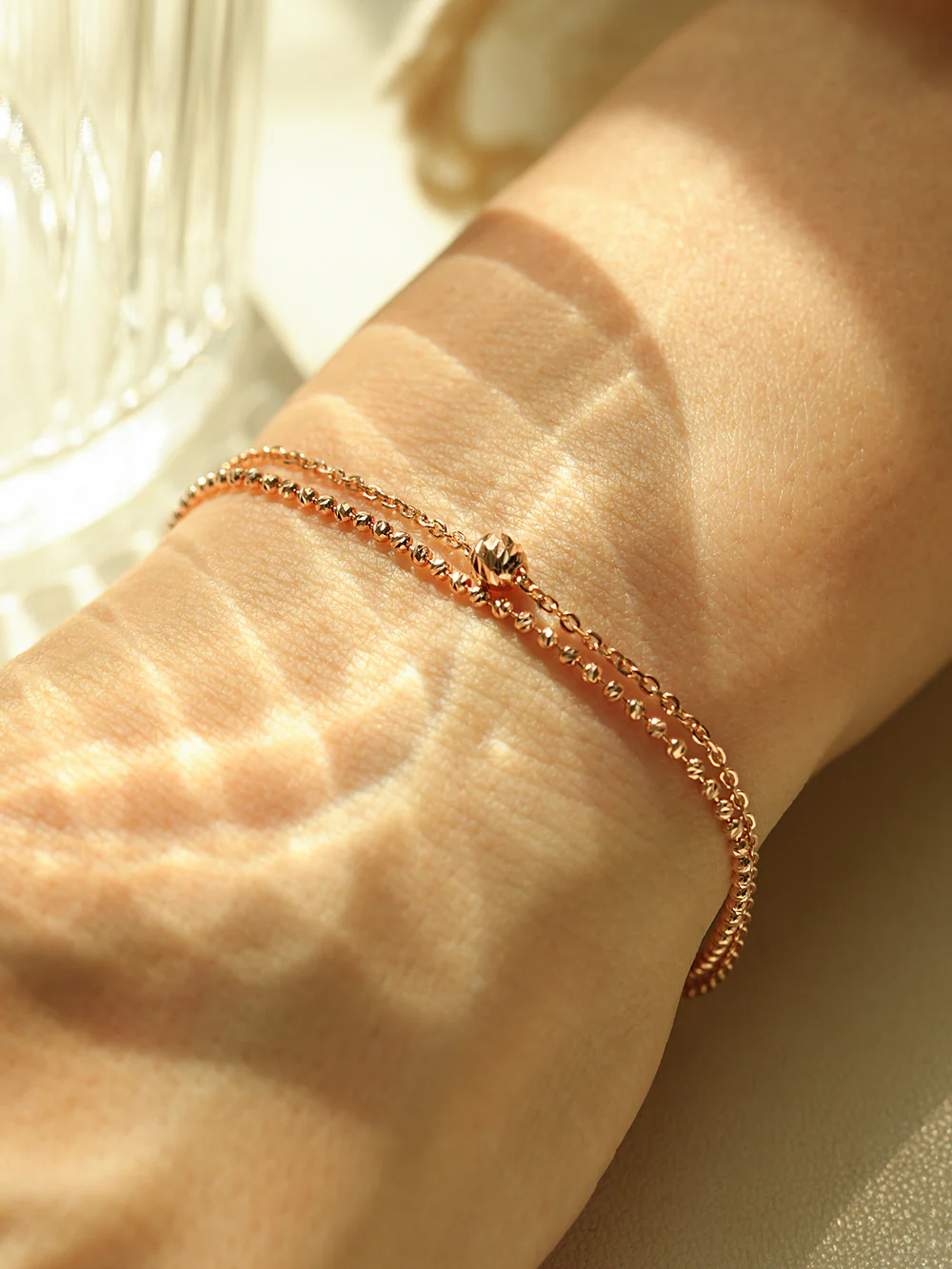 14K 18K Gold Cutting Ball Two Layered Bracelet - Image 8