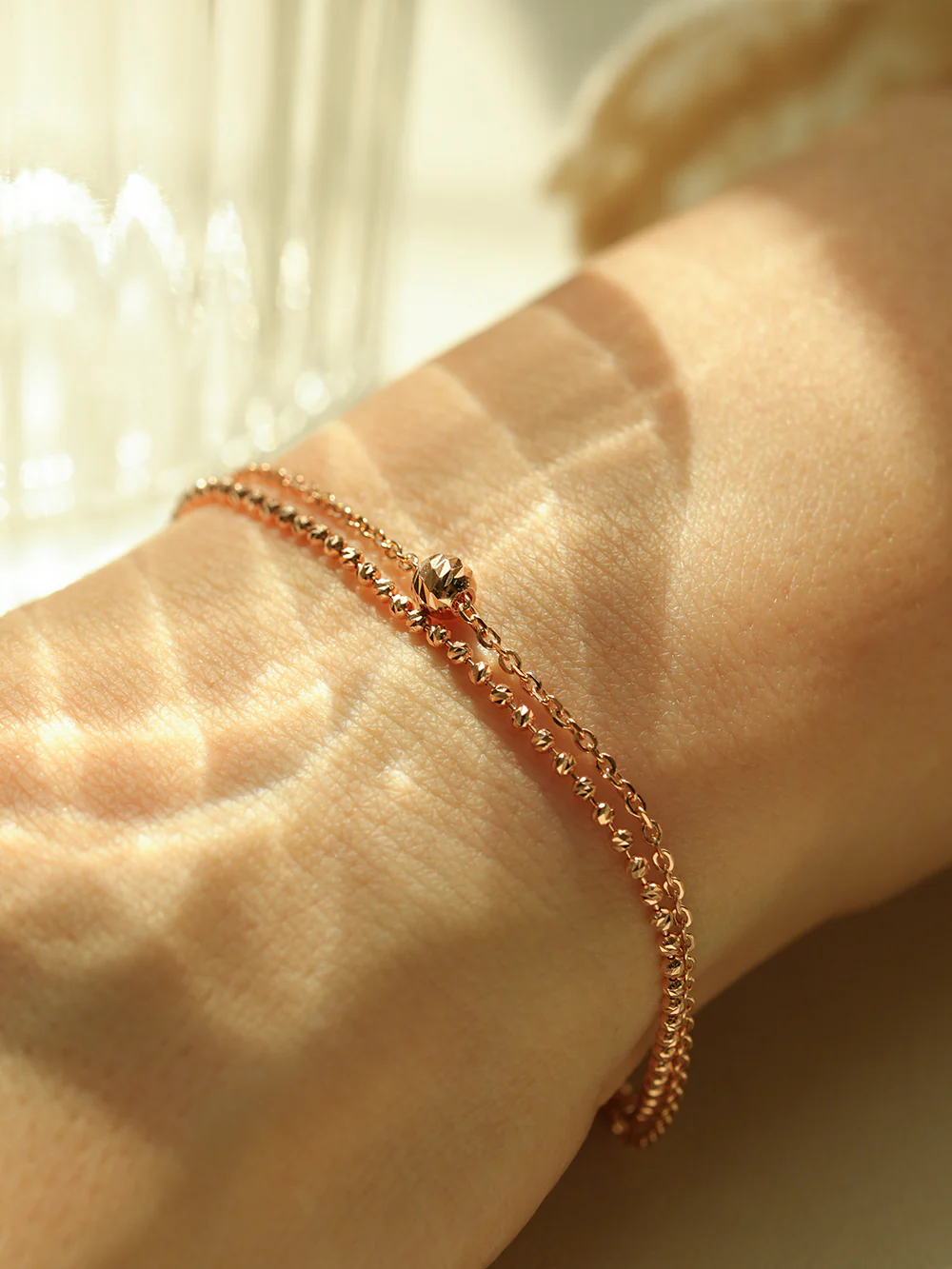 14K 18K Gold Cutting Ball Two Layered Bracelet - Image 9