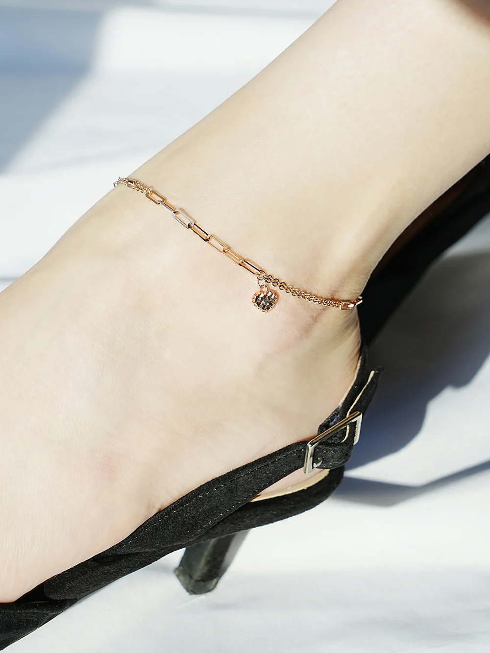 14K 18K Gold Cutting Heart Bracelet Anklet - Image 10