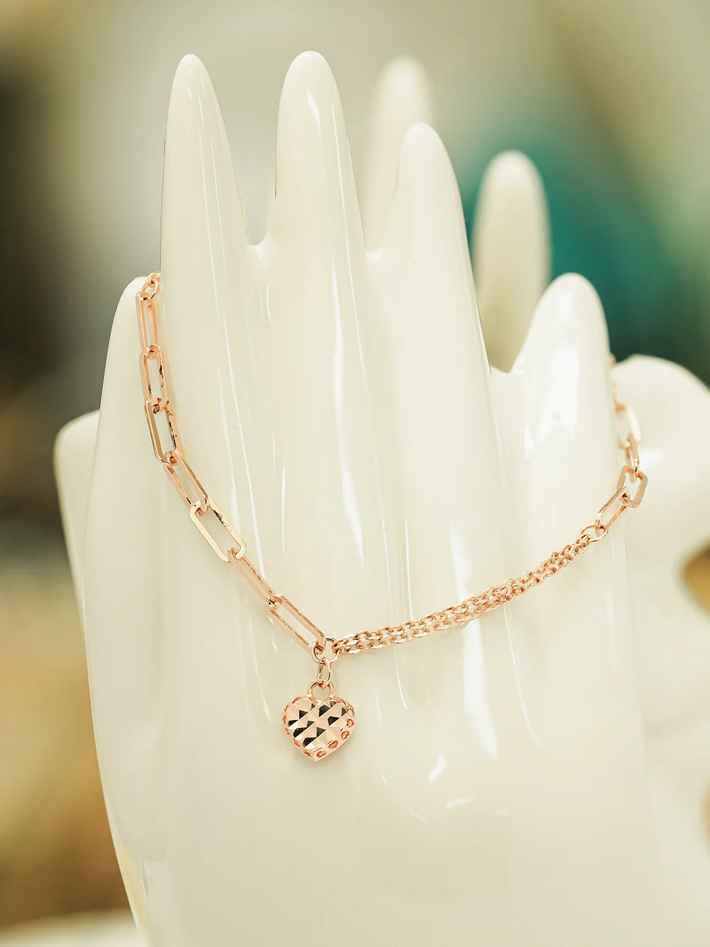 14K 18K Gold Cutting Heart Bracelet Anklet - Image 11