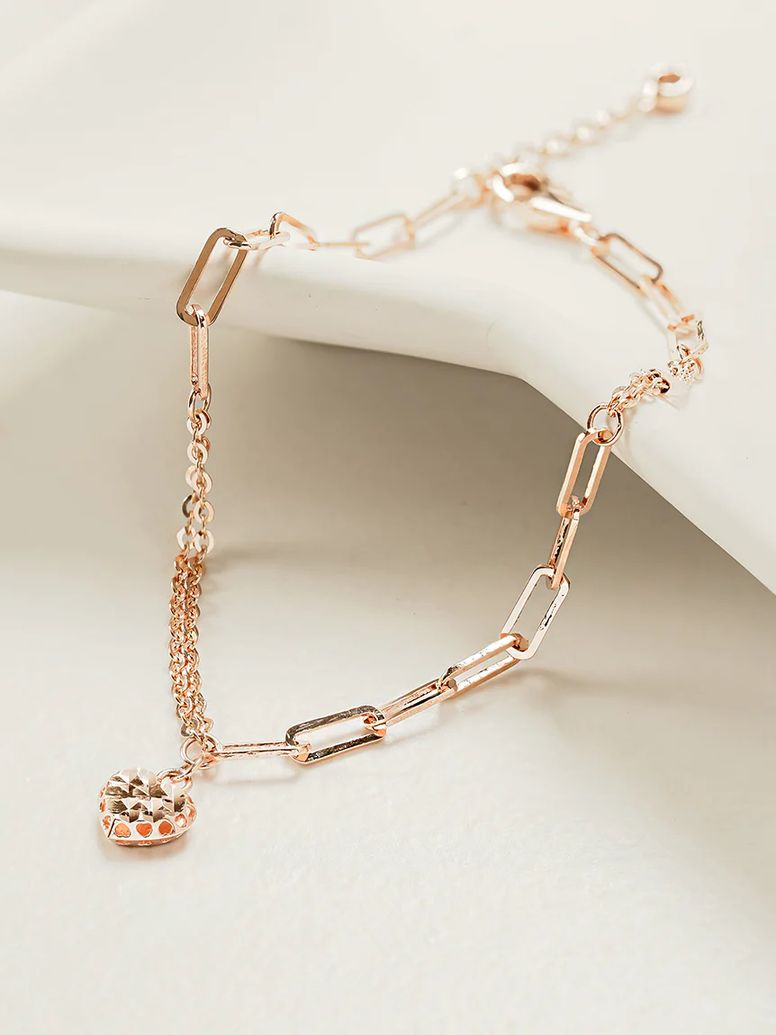 14K 18K Gold Cutting Heart Bracelet Anklet - Image 5