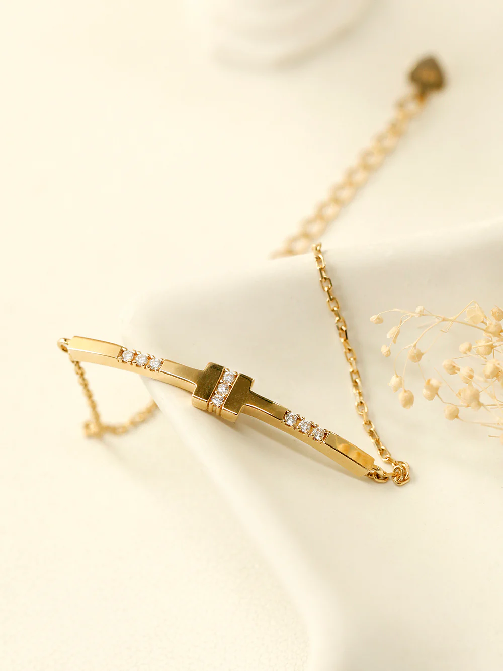 14K 18K Gold CZ Volume Line Stick Bracelet