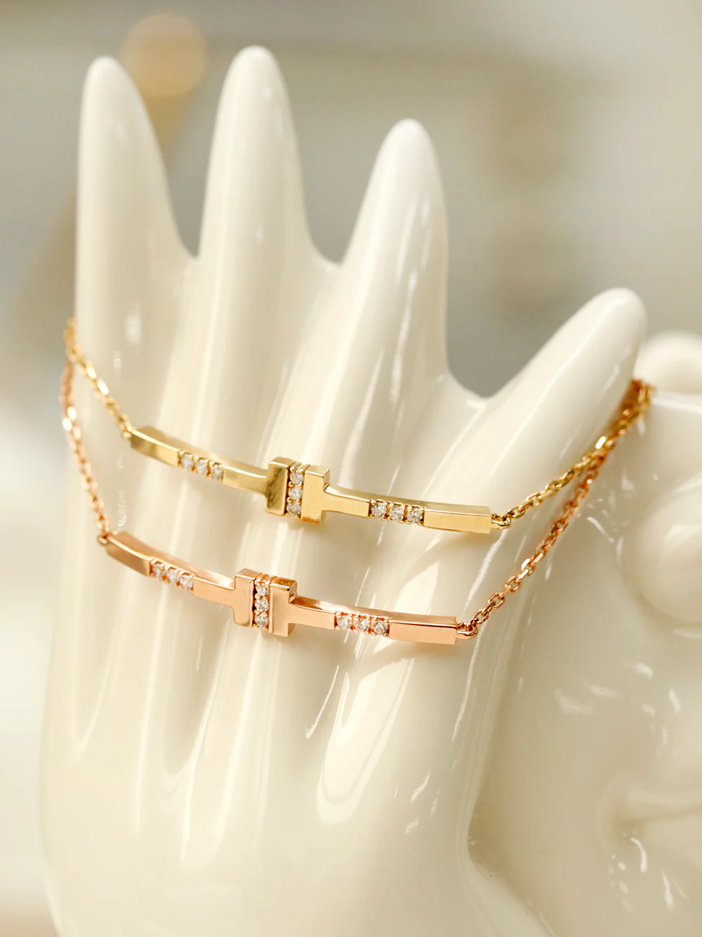 14K 18K Gold CZ Volume Line Stick Bracelet - Image 11