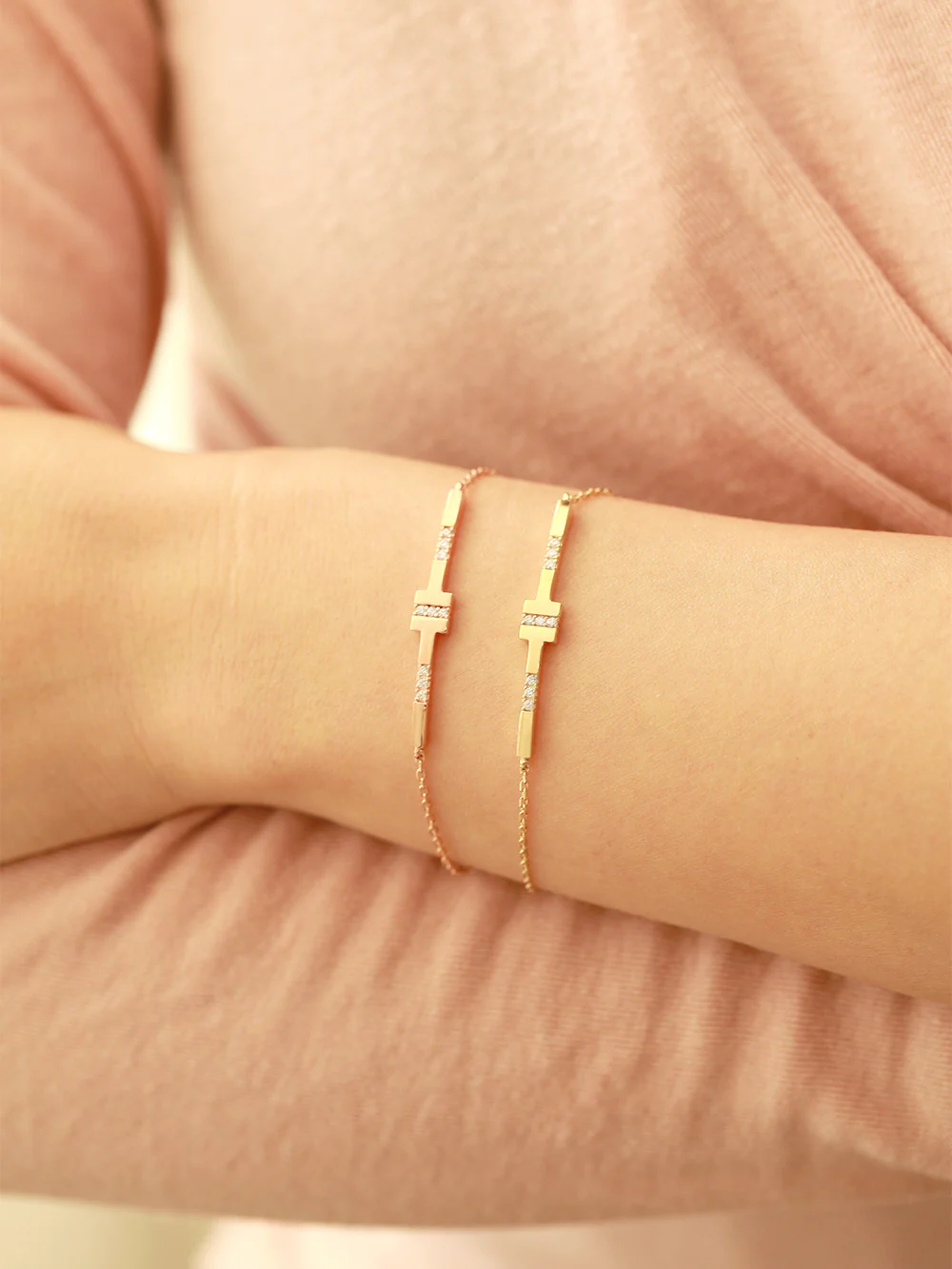 14K 18K Gold CZ Volume Line Stick Bracelet - Image 4