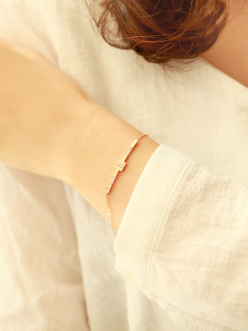 14K 18K Gold CZ Volume Line Stick Bracelet - Image 6