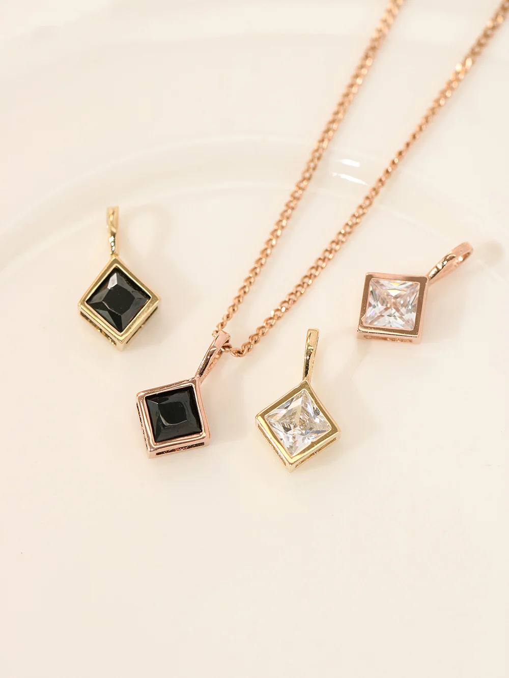 14K 18K Gold Daily Square Cubic Pendant Necklace - Image 3
