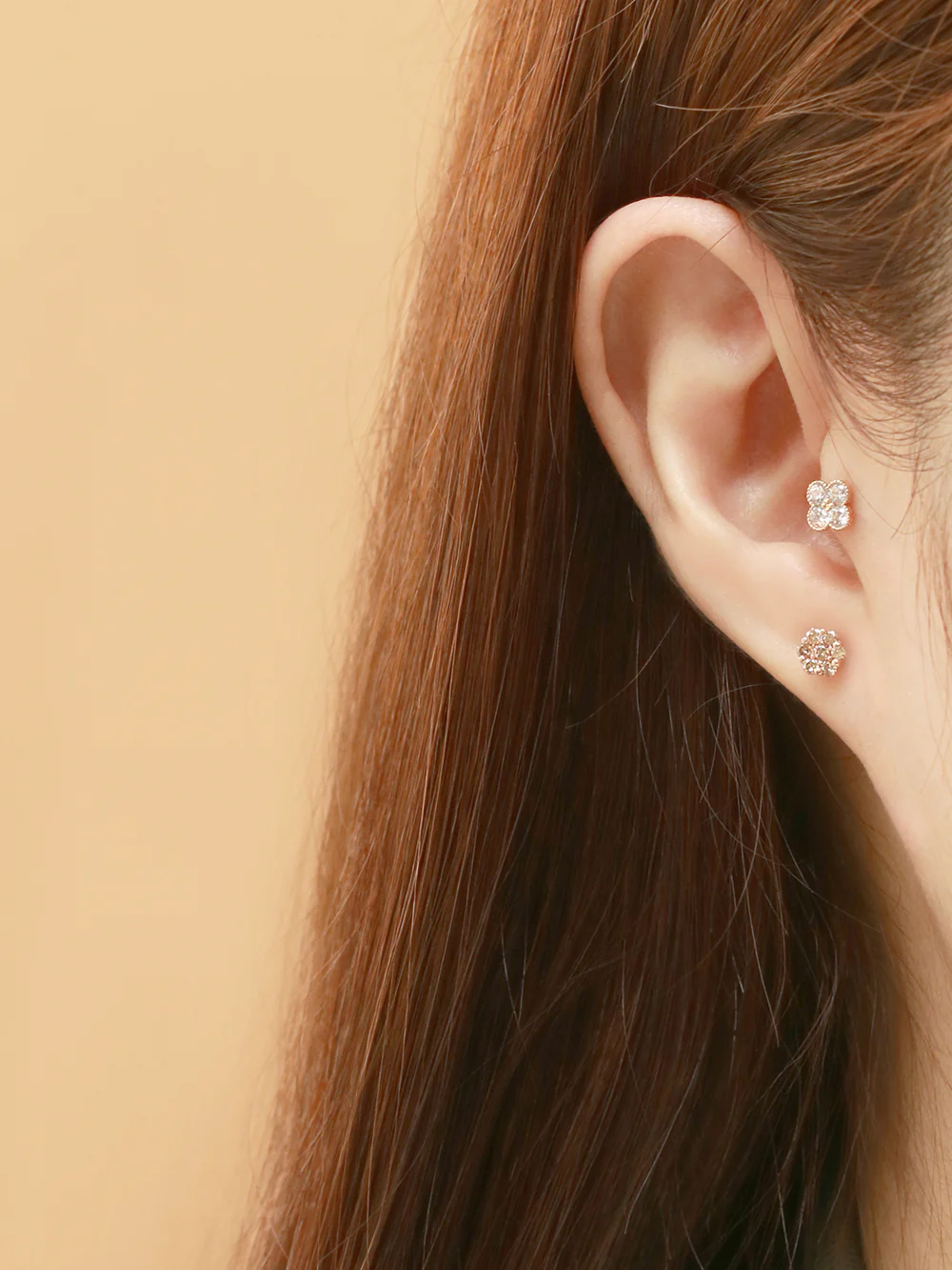 14K 18K Gold Diamond Flower Stud Earring - Image 8