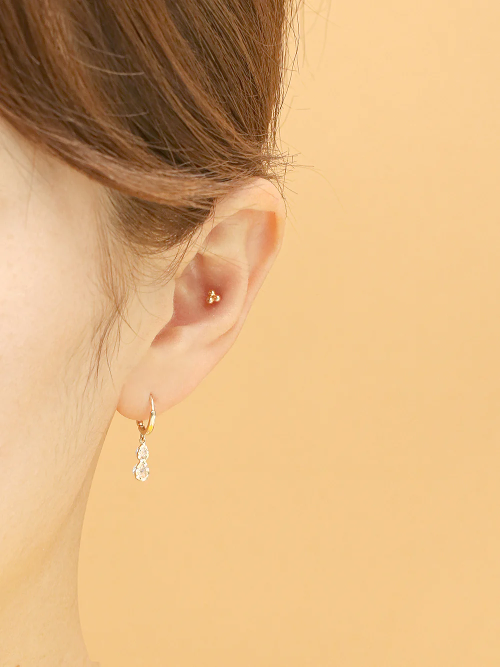 14K 18K Gold Double Cubic Drop Cartilage Hoop Earring - Image 4