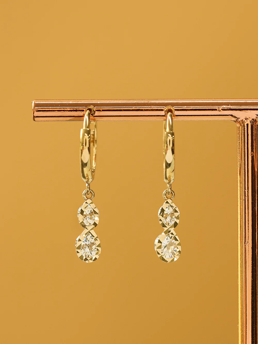 14K 18K Gold Double Cubic Drop Cartilage Hoop Earring - Image 6