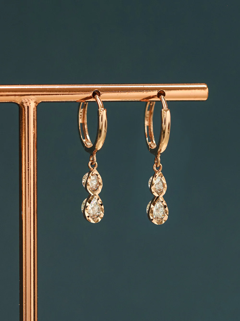 14K 18K Gold Double Cubic Drop Cartilage Hoop Earring - Image 8