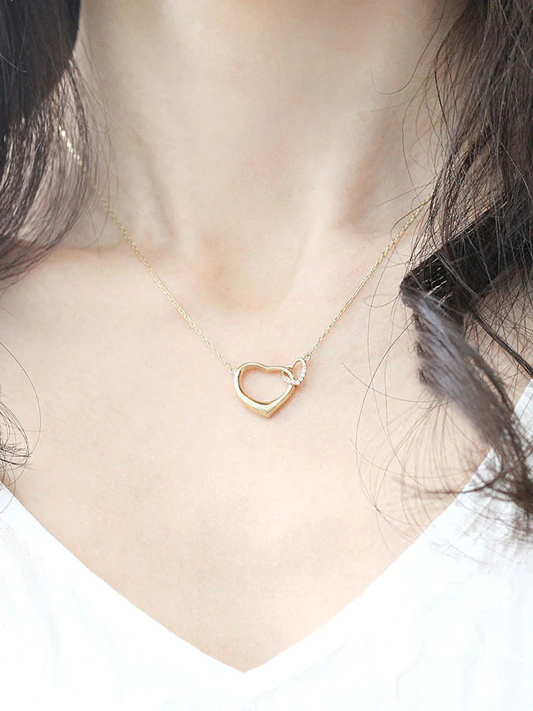 14K 18K Gold Double Heart Necklace - Image 8