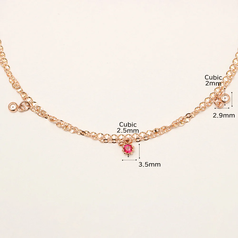 14K 18K Gold Drop Cubic Two Lines Layered Anklet - Image 10