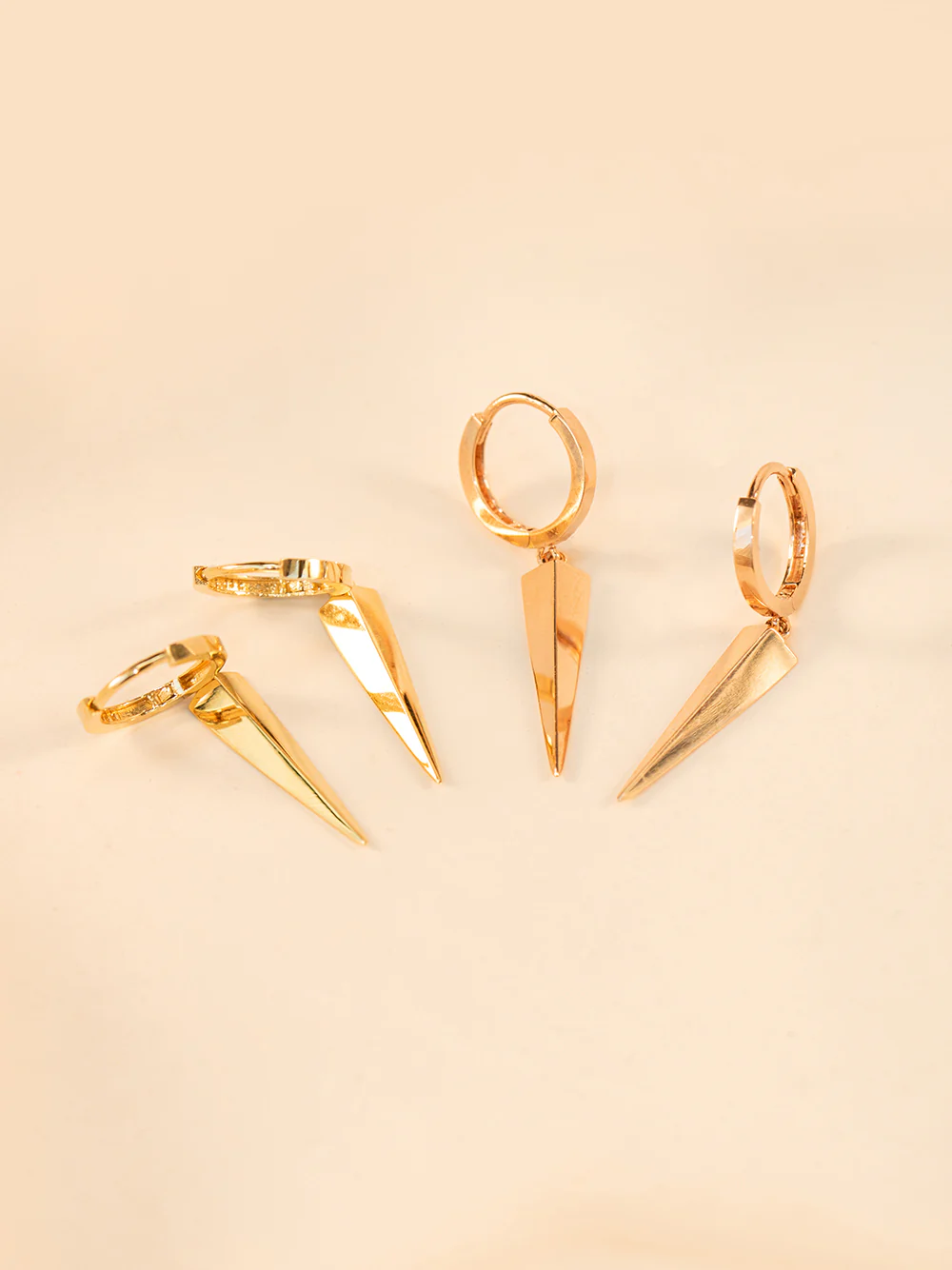 14K 18K Gold Edge Triangle Drop Cartilage Hoop Earring - Image 6