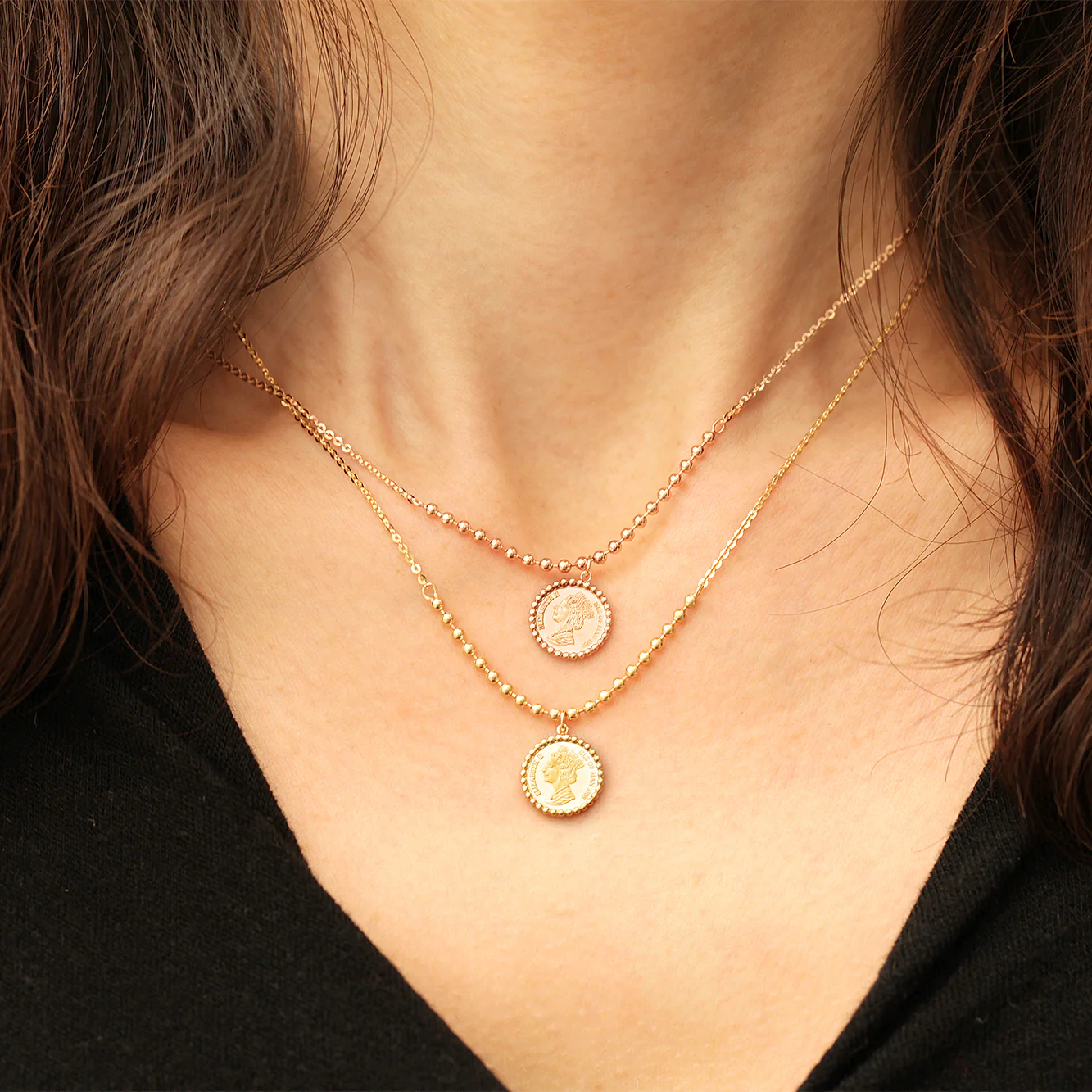 14K 18K Gold Elizabeth ball chain coin Necklace - Image 10