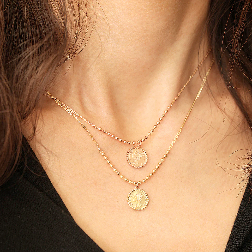 14K 18K Gold Elizabeth ball chain coin Necklace - Image 12