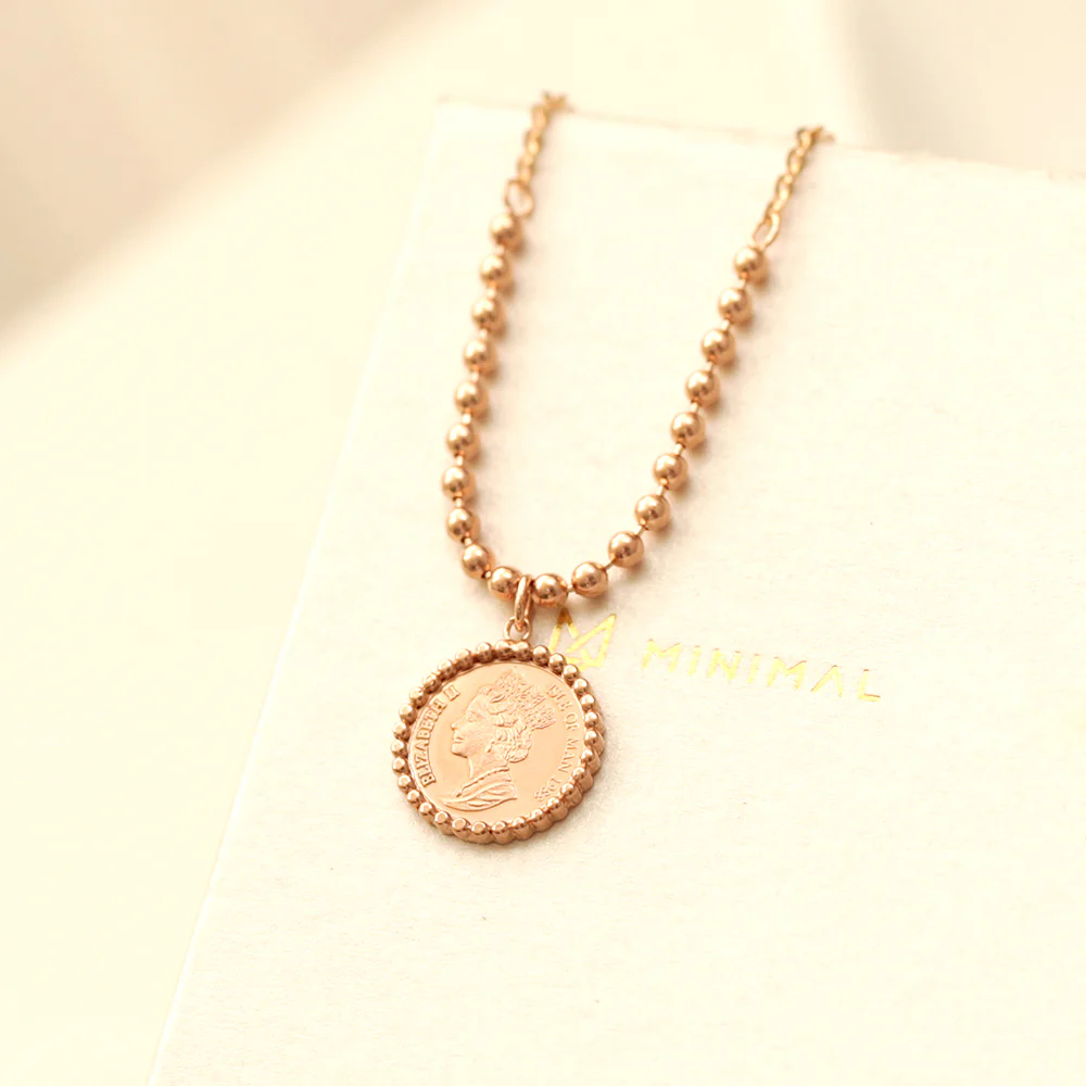14K 18K Gold Elizabeth ball chain coin Necklace - Image 13