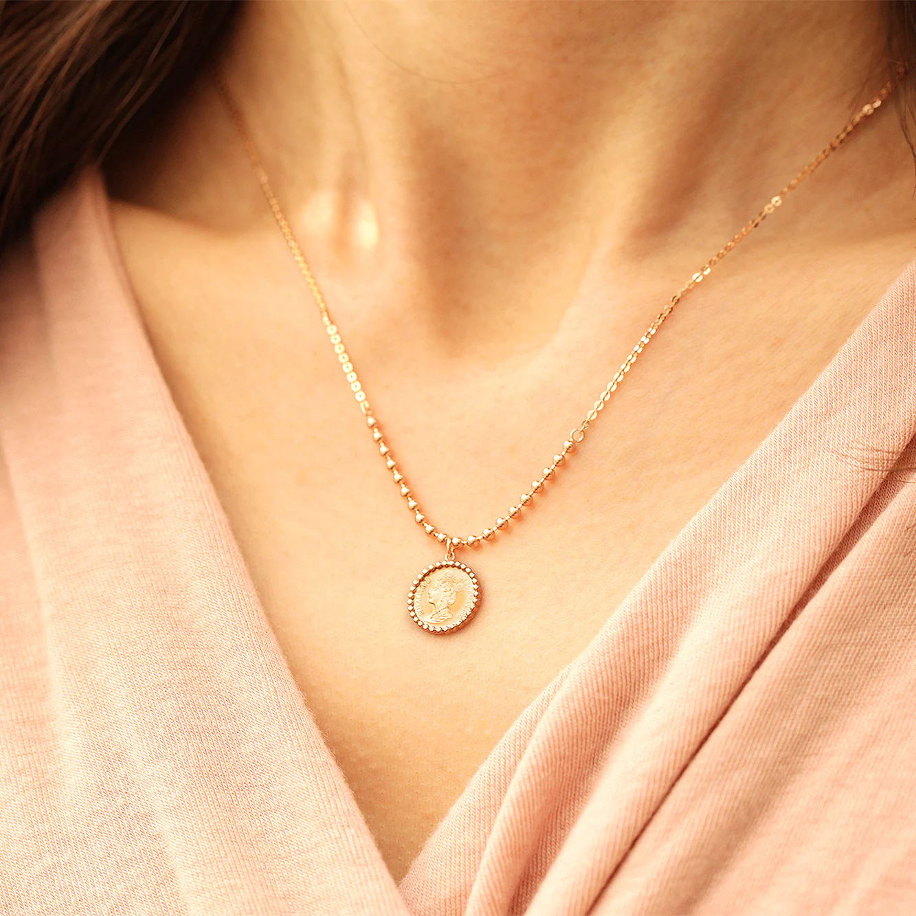 14K 18K Gold Elizabeth ball chain coin Necklace - Image 15