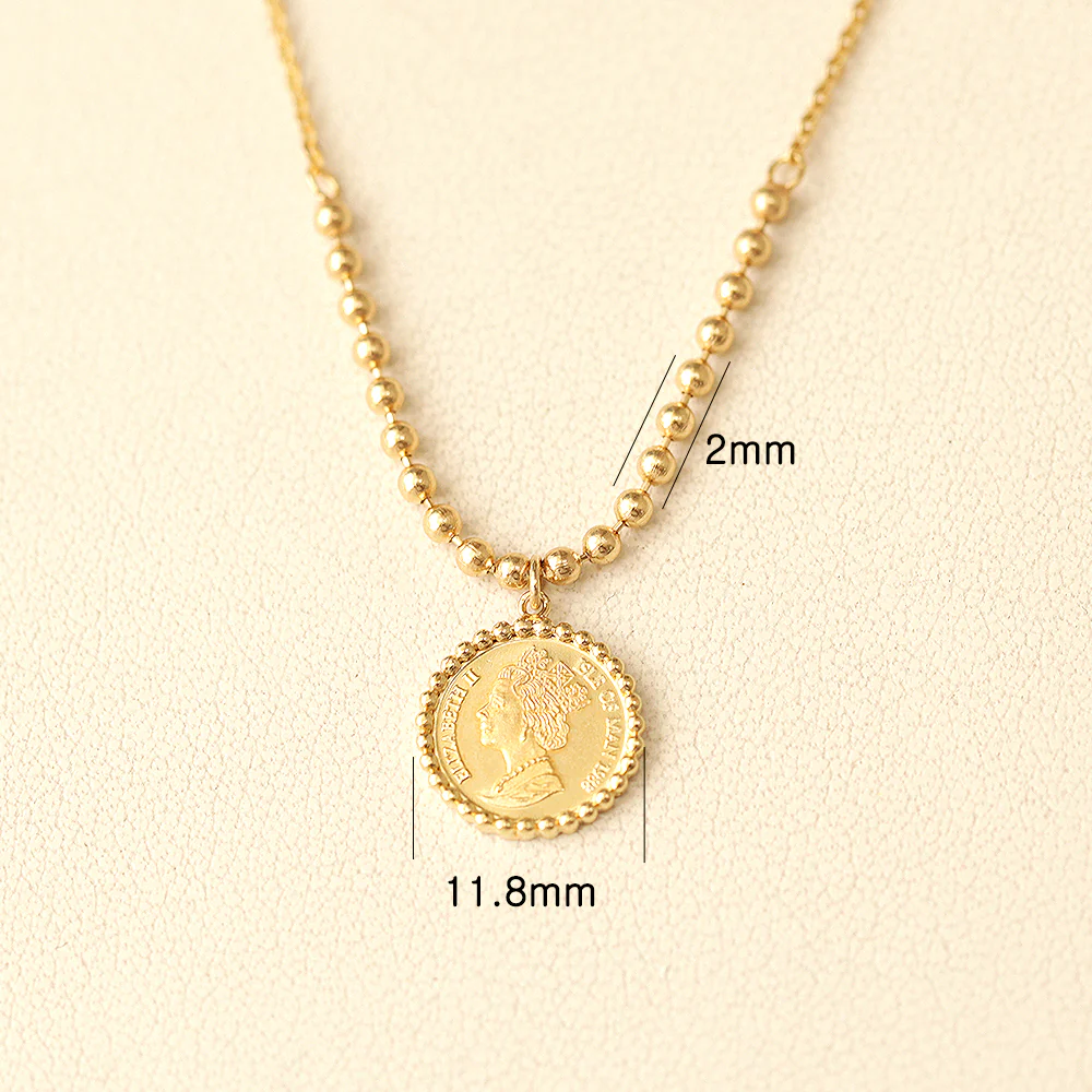 14K 18K Gold Elizabeth ball chain coin Necklace - Image 16