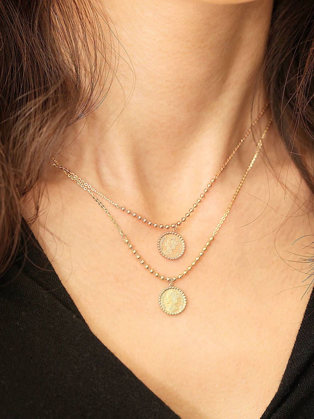 14K 18K Gold Elizabeth ball chain coin Necklace - Image 4